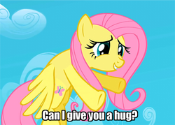Size: 518x370 | Tagged: safe, edit, edited screencap, screencap, fluttershy, pegasus, pony, g4, cloud, female, flying, image macro, mare, sky, smiling, solo, spread wings, wings