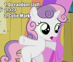 Size: 600x514 | Tagged: safe, edit, edited screencap, screencap, sweetie belle, pony, unicorn, g4, female, filly, image macro, solo, text