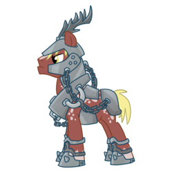 Size: 1267x1273 | Tagged: safe, artist:madmax, oc, oc only, deer, original species, fallout equestria, armor, chains, iron stag, male, simple background, solo, stag, transparent background