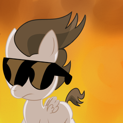 Size: 900x900 | Tagged: safe, artist:cosmonaut, rumble, pegasus, g4, colt, explosion, fire, foal, male, sunglasses