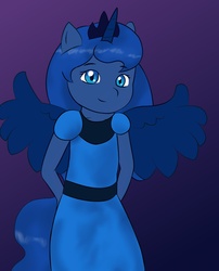 Size: 1737x2147 | Tagged: safe, artist:zekromlover, princess luna, anthro, g4, clothes, dress, female, solo, young