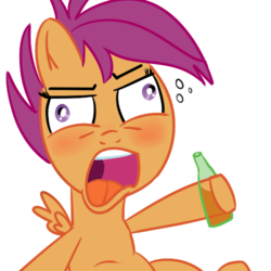 Size: 500x500 | Tagged: safe, artist:cosmonaut, scootaloo, g4, blushing, drunk, drunk filly, drunkaloo, filly, foal, underaged drinking