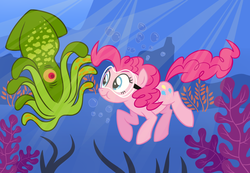 Size: 1300x900 | Tagged: safe, artist:sketchyjackie, pinkie pie, squid, g4, underwater