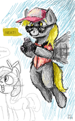 Size: 417x673 | Tagged: safe, artist:bg, derpy hooves, pegasus, pony, g4, camera, female, flockdraw, hat, mare, neat