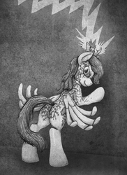 Size: 1667x2292 | Tagged: safe, artist:aisu-isme, oc, oc only, oc:lightning dee, pony, butt, creepy ponies, grayscale, lightning, monochrome, plot, solo, troll