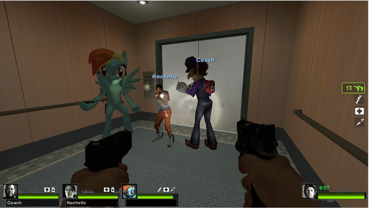 Safe Rainbow Dash Human Chell Crossover Ellis Left 4 Dead Left 4 Dead 2 Mod Super Mario Bros Waluigi Wat Derpibooru