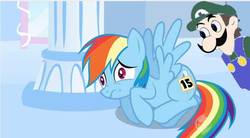 Size: 656x363 | Tagged: safe, artist:chappy-rukia, edit, edited screencap, screencap, rainbow dash, g4, sonic rainboom (episode), female, mare, needs more jpeg, weegee