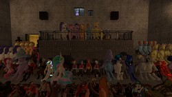 Size: 1920x1080 | Tagged: safe, artist:eppaljeckplz, applejack, fluttershy, pinkie pie, rainbow dash, rarity, spike, twilight sparkle, g4, 3d, everypony, gmod, pedobear, weegee