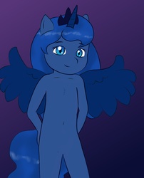 Size: 1737x2147 | Tagged: safe, artist:zekromlover, princess luna, anthro, g4, breasts, delicious flat chest, featureless breasts, female, solo, young