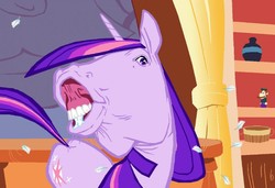 Size: 800x546 | Tagged: safe, artist:porkcow, twilight sparkle, pony, unicorn, g4, butt, flehmen response, hoers, horses doing horse things, plot, solo, weegee