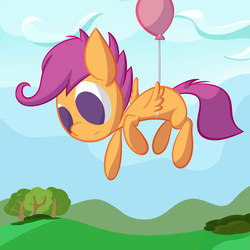 Size: 2000x2000 | Tagged: safe, artist:sharkwellington, scootaloo, g4, balloon, flying