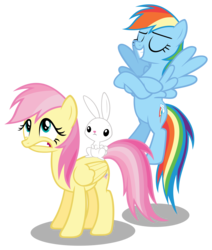 Size: 4970x5868 | Tagged: dead source, safe, artist:austiniousi, angel bunny, fluttershy, rainbow dash, pegasus, pony, rabbit, g4, absurd resolution, alternate hairstyle, animal, duo, duo female, female, mare, simple background, transparent background, vector