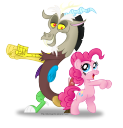 Size: 1024x1063 | Tagged: safe, artist:aleximusprime, discord, pinkie pie, g4, bipedal, dancing, simple background, transparent background