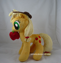 Size: 2617x2685 | Tagged: safe, artist:siriasly, applejack, earth pony, pony, g4, apple, irl, obligatory apple, photo, plushie, solo