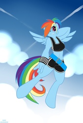 Size: 800x1186 | Tagged: safe, artist:muzz, rainbow dash, anthro, g4, breasts, cleavage, female, midriff