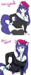 Size: 806x1920 | Tagged: safe, artist:niisbbb, rarity, unicorn, anthro, g4, breasts, busty rarity, clothes, female, horn, nail polish, redraw, socks, solo, thigh highs