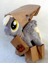 Size: 1691x2187 | Tagged: safe, artist:ismartman, derpy hooves, pegasus, pony, g4, female, irl, mare, paper bags, photo, plushie, solo