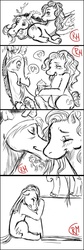 Size: 656x1953 | Tagged: safe, artist:redmisa, discord, pinkie pie, rainbow dash, g4, crying, cupcake, female, male, ship:discopie, shipping, sketch, statue, straight