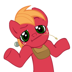 Size: 945x945 | Tagged: safe, big macintosh, earth pony, pony, g4, :i, looking at you, male, reaction image, shrug, shrugpony, stallion