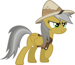 Size: 1600x1403 | Tagged: safe, artist:piranhaplant1, edit, editor:pika-robo, daring do, oc, oc only, oc:derring do, pegasus, pony, g4, clothes, female, hat, mare, narrowed eyes, pith helmet, raised hoof, shirt, tv tropes