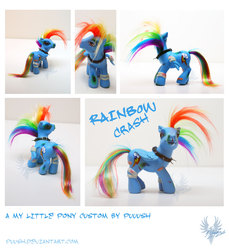 Size: 2420x2644 | Tagged: safe, artist:puush, rainbow dash, pony, g3, g4, blood, customized toy, irl, photo, rainbow crash, solo, toy