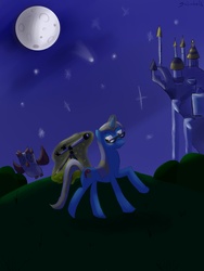 Size: 2304x3072 | Tagged: safe, artist:salvador-dl, oc, oc only, owl, canterlot, comet, cozy comet, magic, moon, night, request, stars, telescope