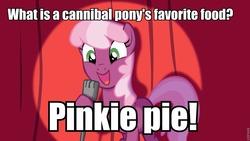 Size: 960x540 | Tagged: safe, cheerilee, pinkie pie, g4, cheerilee pun, exploitable meme, joke, meme, pun