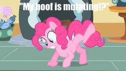 Size: 1280x720 | Tagged: safe, pinkie pie, g4, hand, image macro, mutation