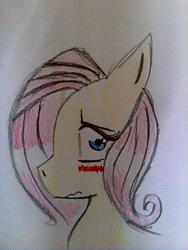 Size: 300x400 | Tagged: safe, artist:lawrencexviii, fluttershy, pony, g4, blushing, bust, female, looking at you, mare, portrait, profile, solo, traditional art