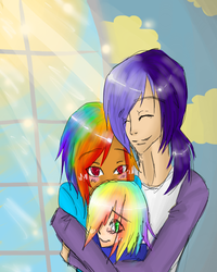 Size: 600x750 | Tagged: safe, artist:shinjiiuchiha, rainbow dash, oc, human, g4, cover art, dark skin, family, humanized