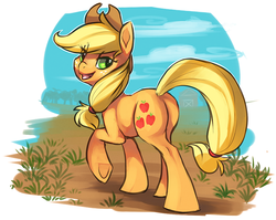 Size: 1055x838 | Tagged: safe, artist:starloo, applejack, earth pony, pony, g4, butt, female, looking at you, looking back, looking back at you, mare, plot, solo