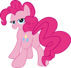 Size: 1132x1084 | Tagged: safe, artist:captainanders, edit, pinkie pie, earth pony, pony, g4, bedroom eyes, butt, featureless crotch, female, grin, plot, presenting, simple background, solo, svg, transparent background, vector