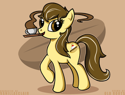 Size: 799x604 | Tagged: safe, artist:old roots, oc, oc only, pony, coffee, mouth hold, solo