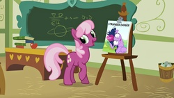 Size: 1280x720 | Tagged: safe, cheerilee, twilight sparkle, g4, cheerilee's clipboard meme, exploitable meme, meme, ponyville schoolhouse, twilight snapple