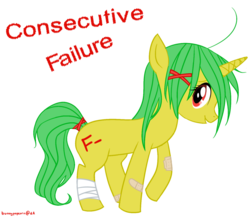 Size: 900x780 | Tagged: safe, artist:bunnypopcorn, oc, oc only, oc:consecutive failure, pony, unicorn, bandage