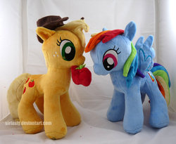 Size: 1024x838 | Tagged: safe, artist:siriasly, applejack, rainbow dash, g4, apple, irl, photo, plushie