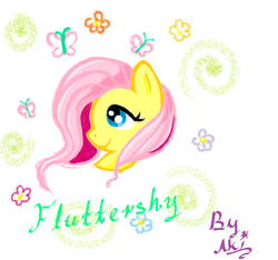 Size: 752x704 | Tagged: safe, artist:akirabk, fluttershy, butterfly, pony, g4, bust, female, looking up, ms paint, name, portrait, profile, solo