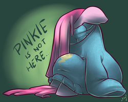 Size: 800x638 | Tagged: safe, artist:atryl, pinkie pie, earth pony, pony, g4, clothes, cute, cuteamena, diapinkes, disney, female, floppy ears, gravity falls, hiding, mare, pinkamena diane pie, reference, sad, solo, sweater, sweater town, the hand that rocks the mabel