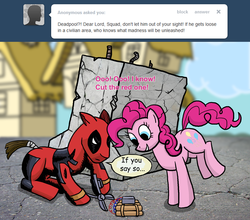 Size: 2100x1846 | Tagged: safe, pinkie pie, series:ask the guard ponies, g4, deadpool