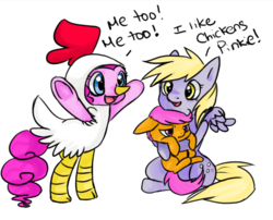 Size: 667x539 | Tagged: safe, artist:melipuffles, derpy hooves, pinkie pie, scootaloo, pegasus, pony, g4, female, mare, scootachicken, simple background, transparent background