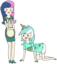 Size: 549x613 | Tagged: safe, artist:soullessteddybear, bon bon, lyra heartstrings, sweetie drops, human, g4, adventure time, humanized, male, simple background, skinny, style emulation, thin, transparent background