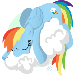 Size: 462x472 | Tagged: safe, artist:lunardawn, rainbow dash, pony, g4, cloud, eyes closed, female, on a cloud, sleeping, solo