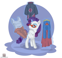 Size: 2892x2703 | Tagged: dead source, safe, artist:gaz-works, rarity, pony, unicorn, g4, abstract background, akatsuki, clothes, costume, female, glasses, magic, male, naruto, portal (valve), solo, superman, telekinesis