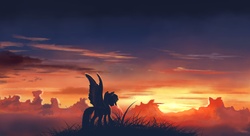 Size: 7087x3850 | Tagged: safe, artist:ankard, rainbow dash, pegasus, pony, g4, female, large wings, mare, scenery, scenery porn, solo, spread wings, wings