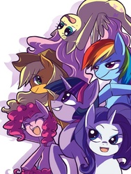 Size: 500x665 | Tagged: safe, artist:keterok, applejack, fluttershy, pinkie pie, rainbow dash, rarity, twilight sparkle, g4, mane six