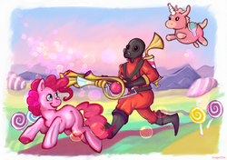 Size: 1240x875 | Tagged: safe, artist:reaperfox, pinkie pie, g4, balloonicorn, crossover, pyro (tf2), team fortress 2