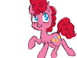 Size: 520x390 | Tagged: safe, artist:classic cinema, pinkie pie, earth pony, pony, g4, blushing, doodle, doodleordie, female, raised hoof, simple background, smiling, solo, three quarter view, white background