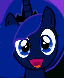 Size: 303x366 | Tagged: safe, princess luna, pony, g4, bust, faic, female, go to bread, looking at you, open mouth, ponyface, portrait, reaction image, smiling, solo