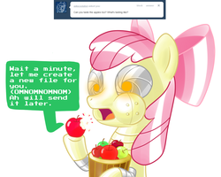 Size: 1280x1024 | Tagged: safe, artist:ls820720, apple bloom, pony, robot, robot pony, ask apple bloom bot, g4, apple, apple bloom bot, ask, tumblr