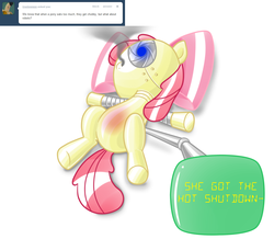 Size: 1280x1116 | Tagged: safe, artist:ls820720, apple bloom, pony, robot, robot pony, ask apple bloom bot, g4, apple bloom bot, ask, blue screen of death, overheated, tumblr